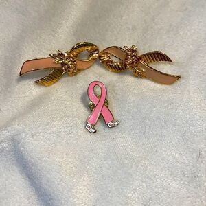 3 Breast Cancer awareness ribbon pins